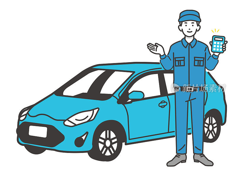 矢量插图材料/汽车/汽车检查/修理的汽车技工估计作为一辆汽车